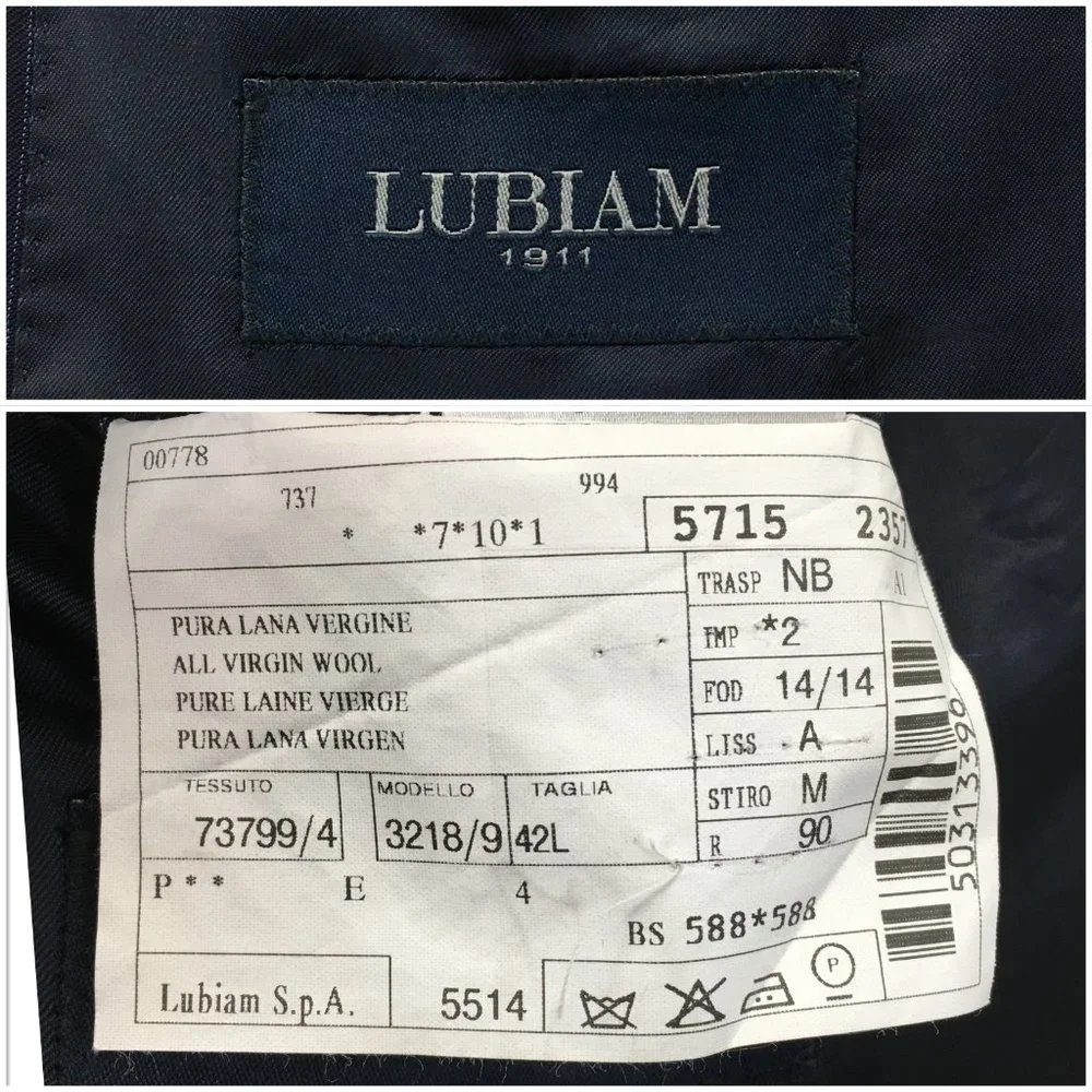 Lubiam 1911 Mens Two Piece‎ Suit Size 42L Jacket Blazer Pants Wool Casual Blue